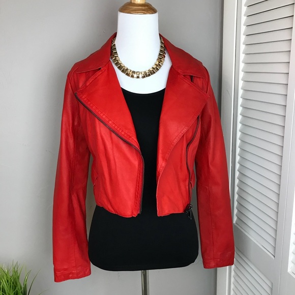 Kenneth Cole Jackets & Blazers - Kenneth Cole Red Cropped Leather Jacket